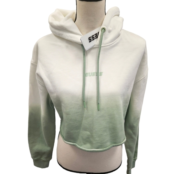 GUESS Tie Dye Cotton Crop Hooded Sweatshirt NEW - Picture 8 of 8